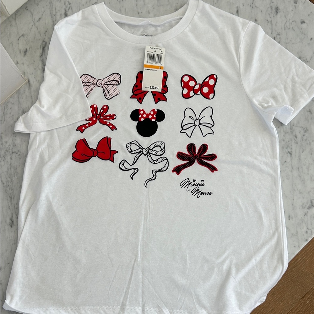 Disney White Tee with Minnie Mouse Red and Black Bows